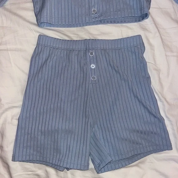 PrettyLittleThing Light Blue Striped Pajama Set - Picture 3 of 4